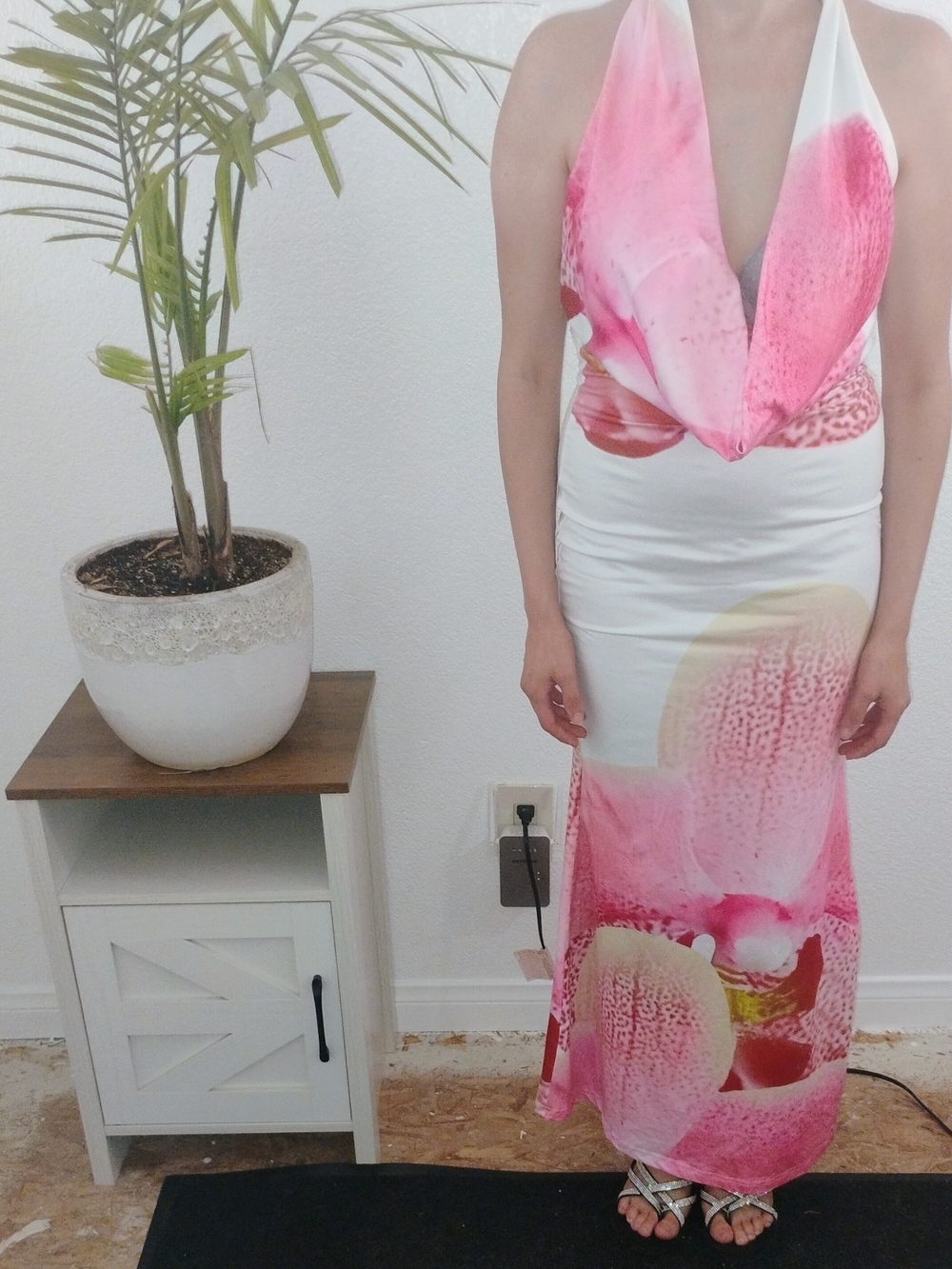 Pink Floral Halter Maxi Dress